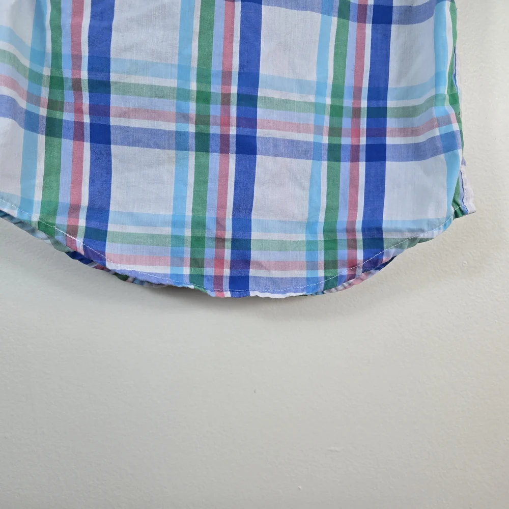 Nautica Boys Blue Green Plaid Short Sleeve‎ Button Down Preppy Shirt 5/M Easter